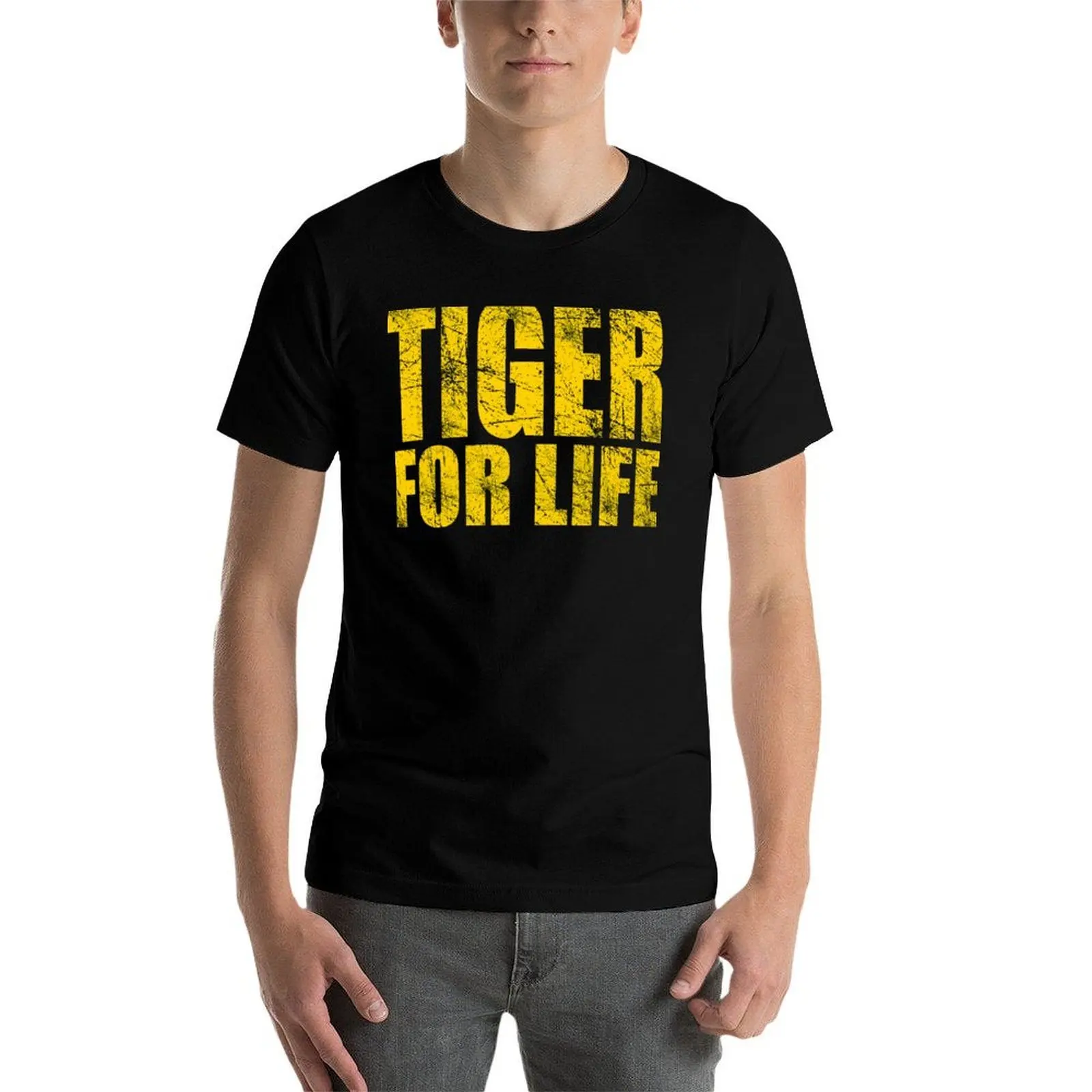 تي شيرت Tiger for Life - تي شيرت ذهبي وأرجواني للرجال بقصة ضيقة تي شيرت جرافيك