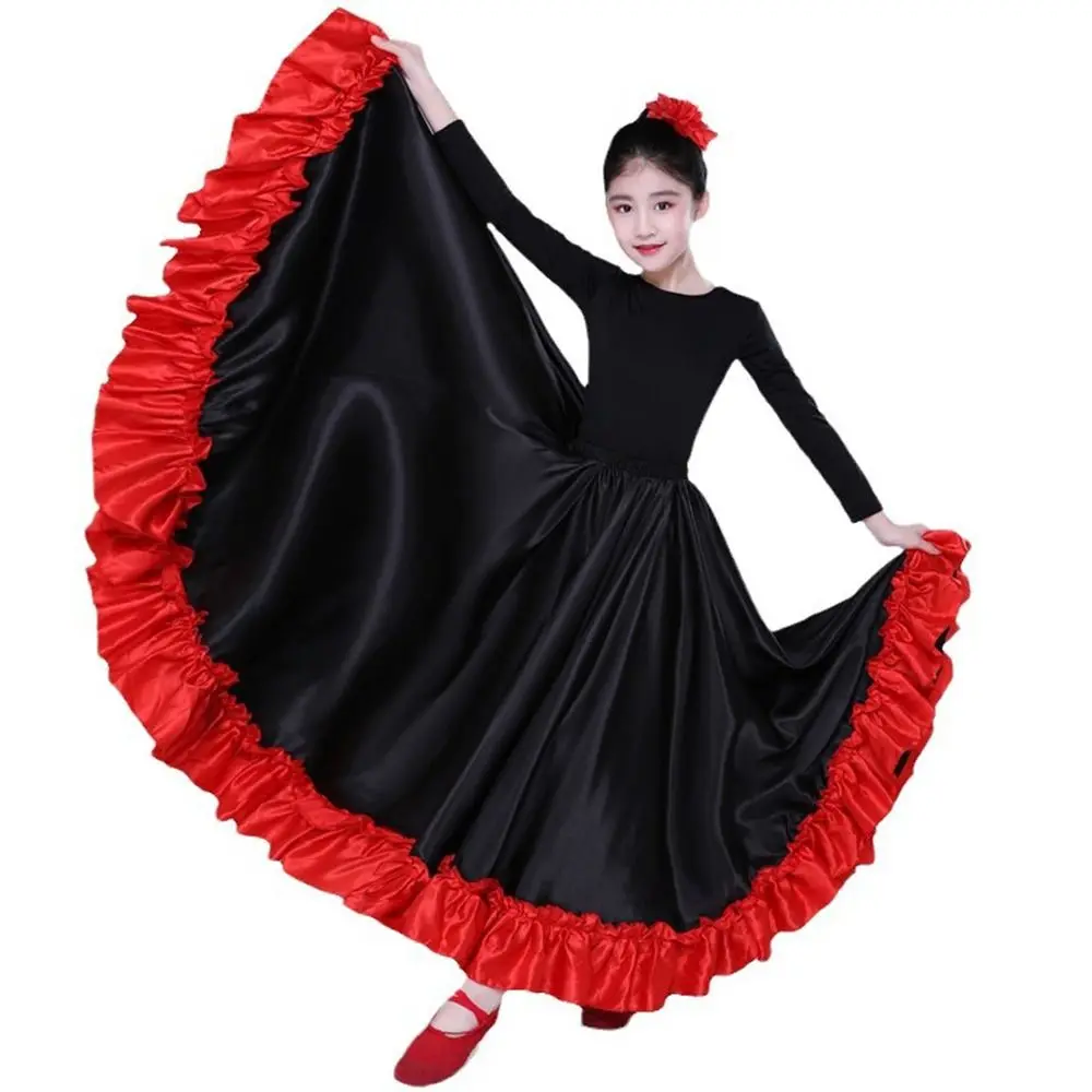 Glatter spanischer Paso-Doppelrock für Kinder, große Schaukel, Polyester, lateinamerikanisches Tanzkostüm, Party, Karneval, Kleid, Bühnenrock