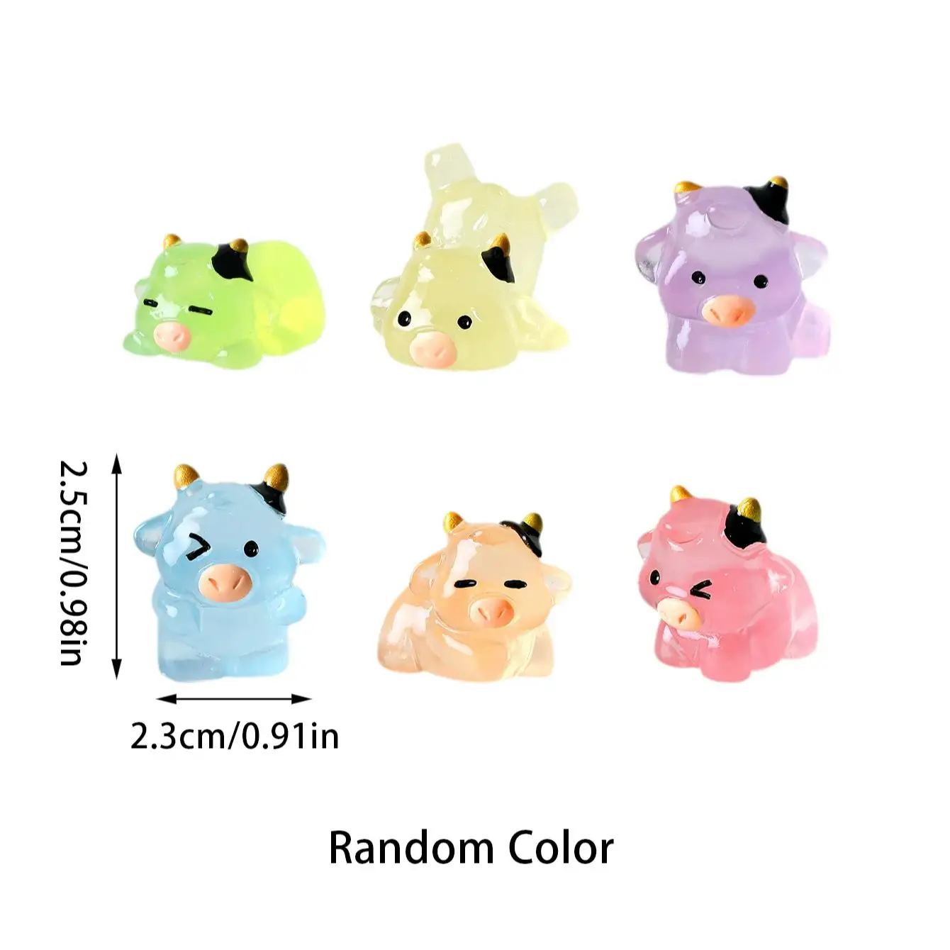 6/12 قطعة مضيئة صغيرة الراتنج البقرة توهج في الظلام الأبقار الملونة الحيوانات الصغيرة أرقام Crafts بها بنفسك الجنية حديقة الزجاج Contai