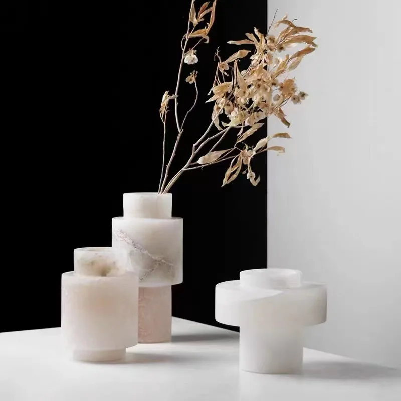 Modern Minimalist White Onyx Natural Marble Vase Luxury Nordic Flower Vase Home Decoration