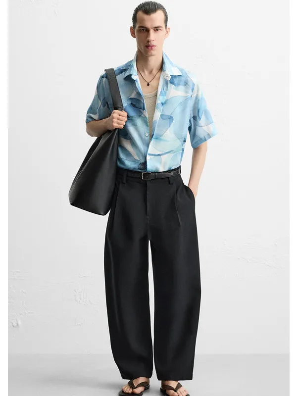 

Loose Fit Abstract Print Casual irt ort Sve Turn-down Collar Men's Summer New Arrival Comfortable Breathable Polyester...