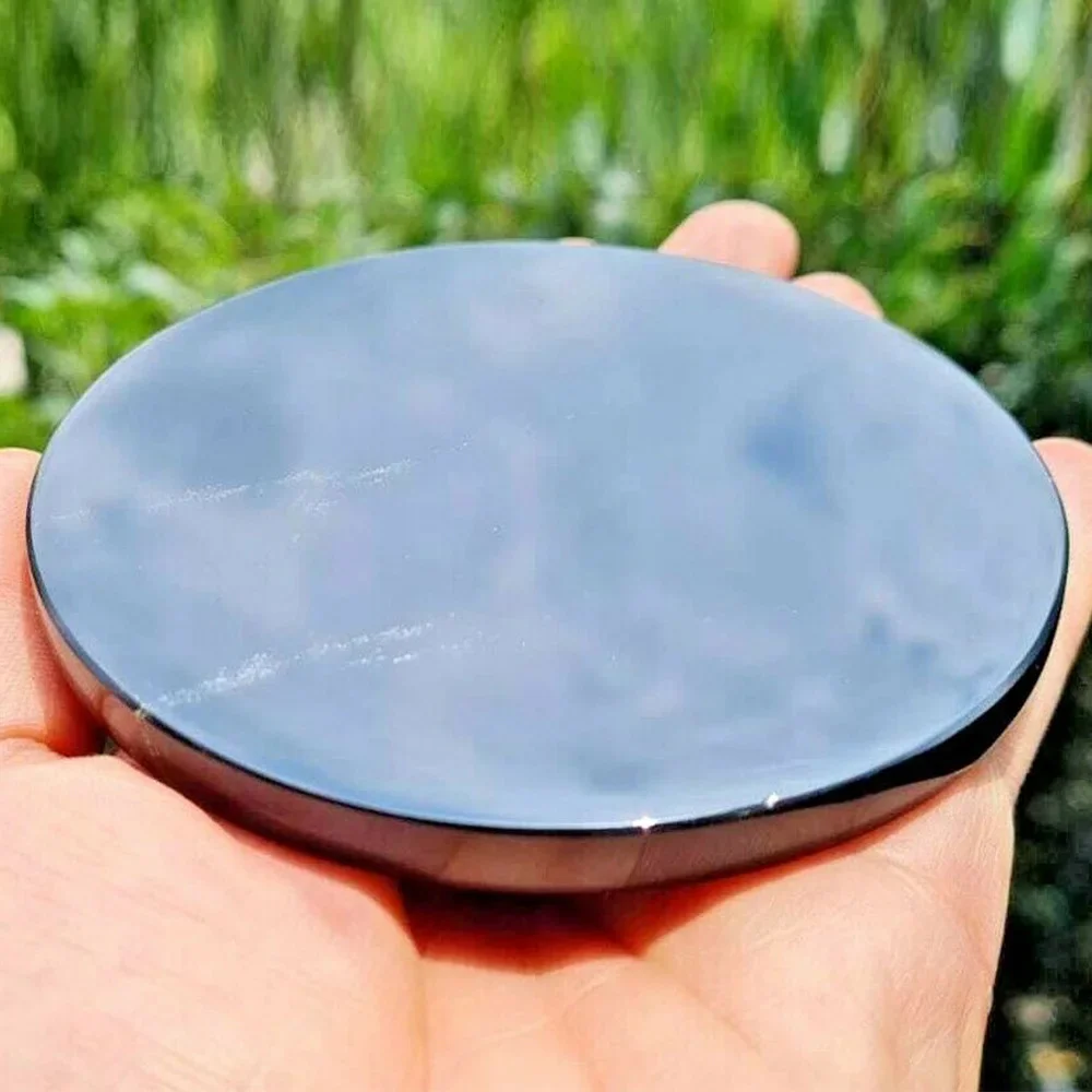 Mexico Natural Stone Black Obsidian Smoking Mirror Disc Aztec Tezcatlipoca Divinatory Ritual Maya Healing Crystals Home Decor