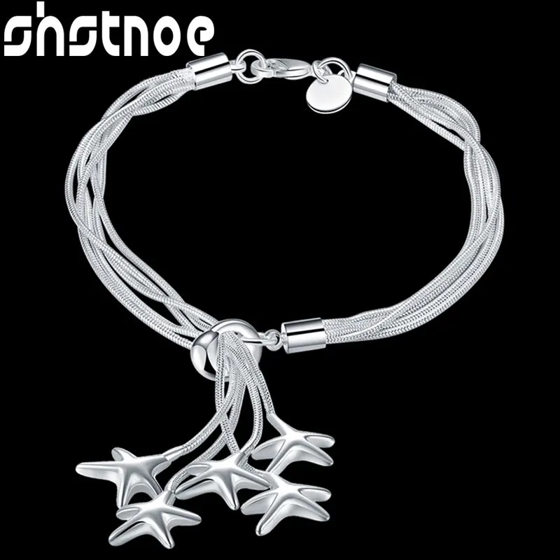 

SHSTONE 925 Sterling Silver Five Solid Starfish Bracelet For Women Party Engagement Wedding Birthday Gift Fashion Charm Jewelry