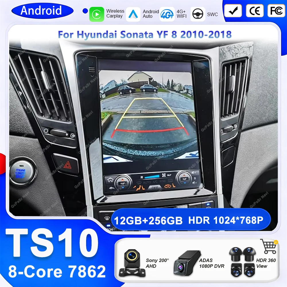 Rádio Automotivo Android 15 de 9,7 polegadas para Hyundai Sonata YF 8 2010-2018 Vertical com Carplay Tesla, Multimídia Automotiva Android 2din e Navegação