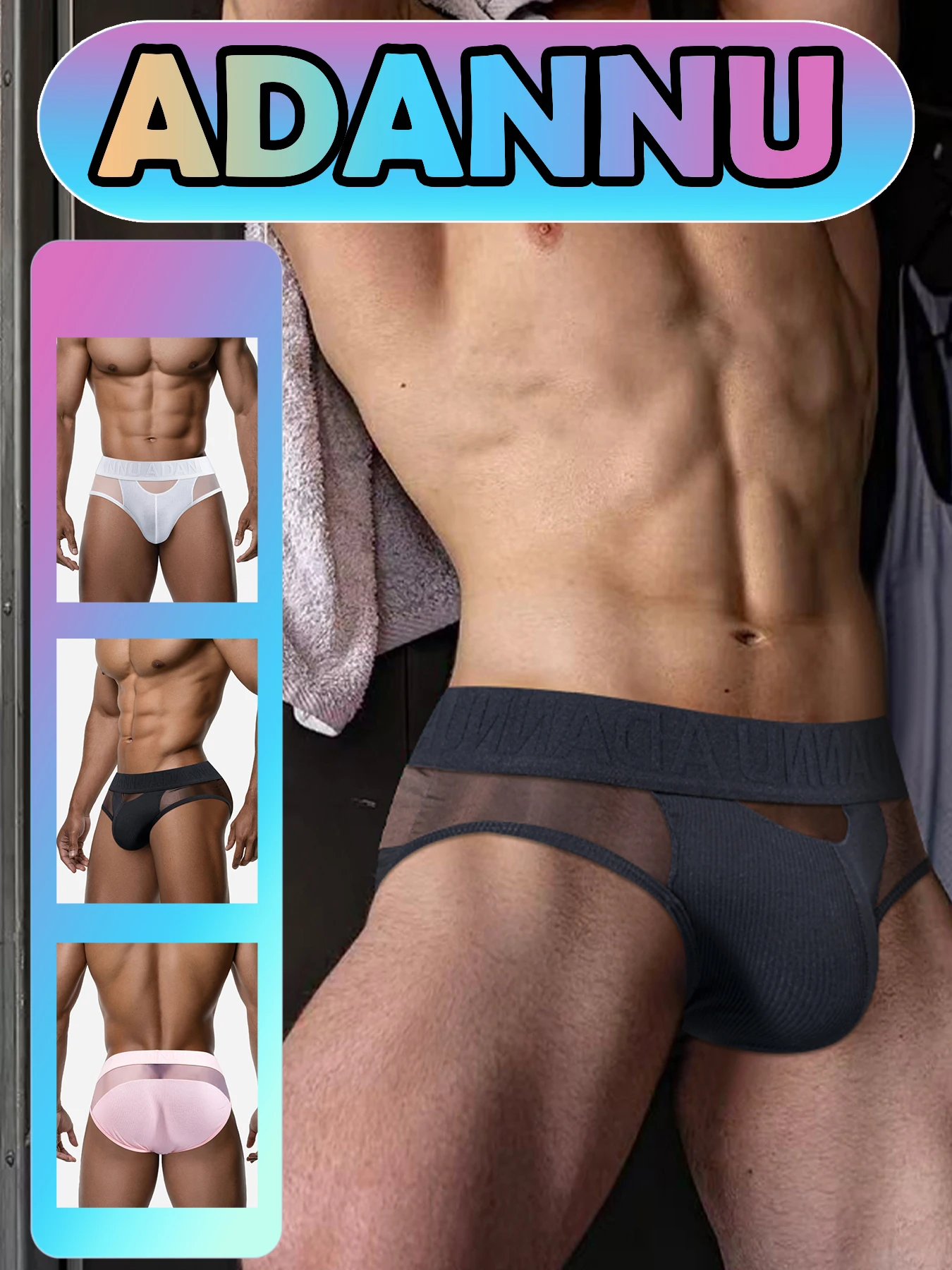 Herren-Unterwäsche aus Baumwolle, Netzstoff, transparent, bequem, atmungsaktiv, hohe Elastizität, große Tasche, modische Unterhose