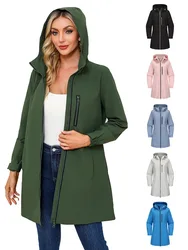 2024 Outdoor Sports Windbreaker Women's Trench Coat Waterproof Hooded Long Outerwear Oversize Loose Casual Tops Spring Autumn