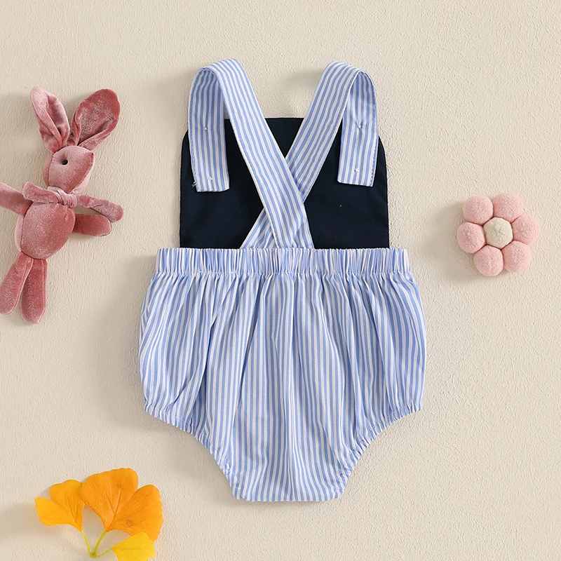 Baby Easter Romper Sleeveless Square Neck Bunny Carrot Embroidery Bodysuit Newborn Playsuit