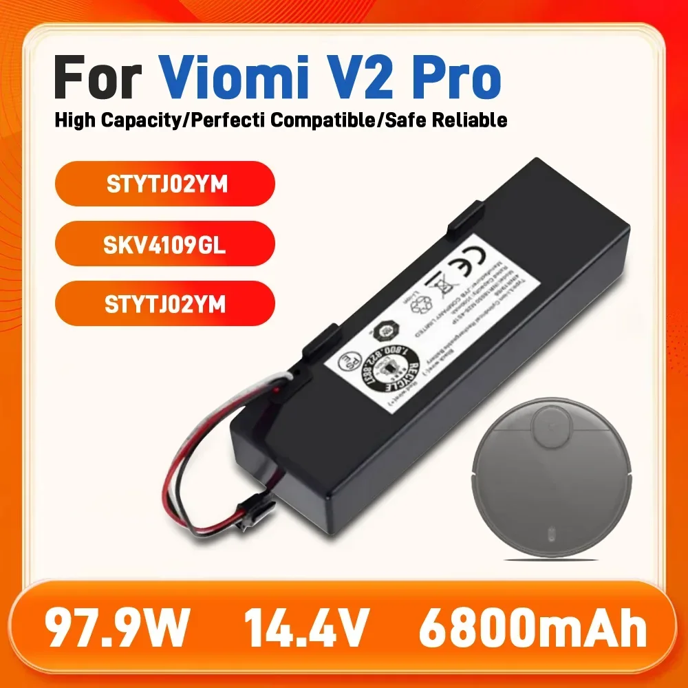 Replaceable Mi Robot Vacuum-Mop 2S Battery STYTJ02YM 6800mAh 14.4V for Xiaomi Mijia LDS Vacuum Cleaner,Conga 3290 3390