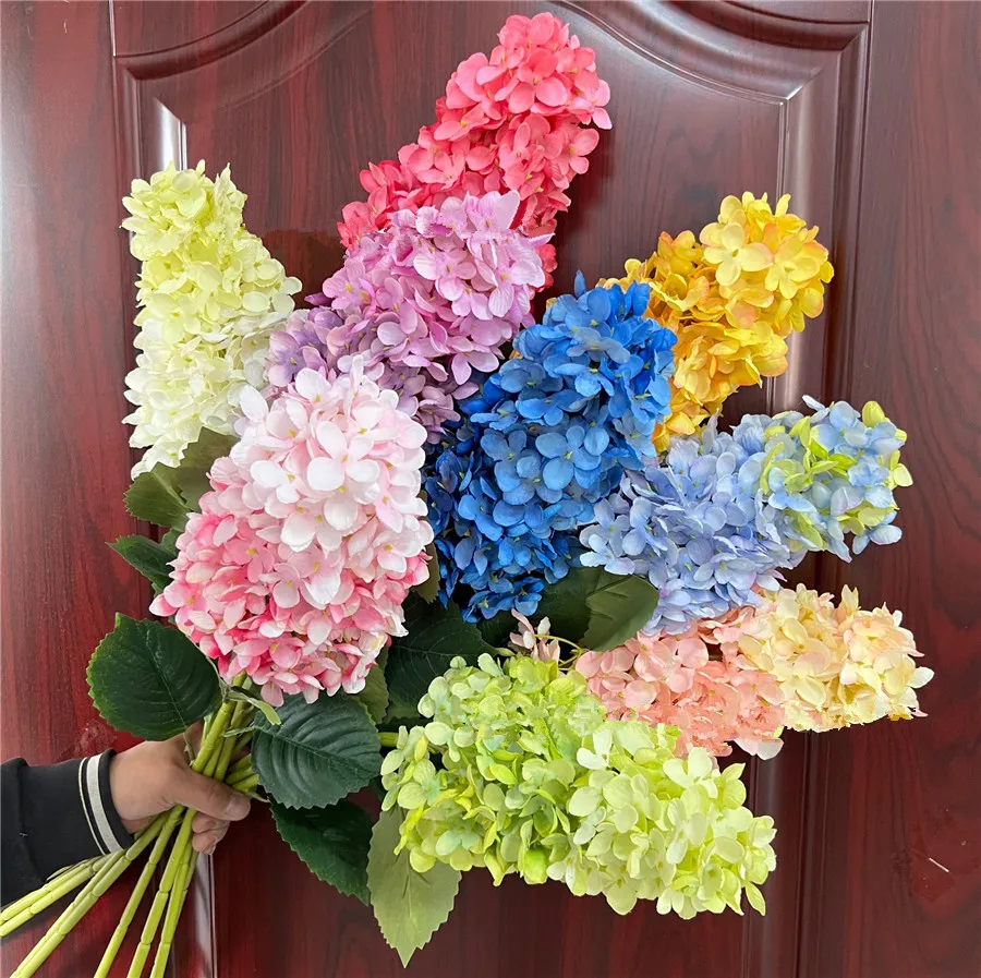 Beautiul Hydrangea Flower with leaves fleurs artificielles for autumn fall home wedding decoration fake flowers wreath