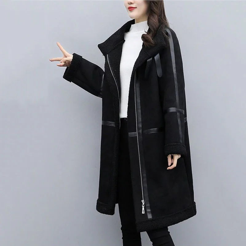 NEW 2024 Winter Women High Quality Fur Coat Loose Lapel Thick Warm Plush Stylish Cashmere Casual Streetwear Lamb Wool Coat 5XL