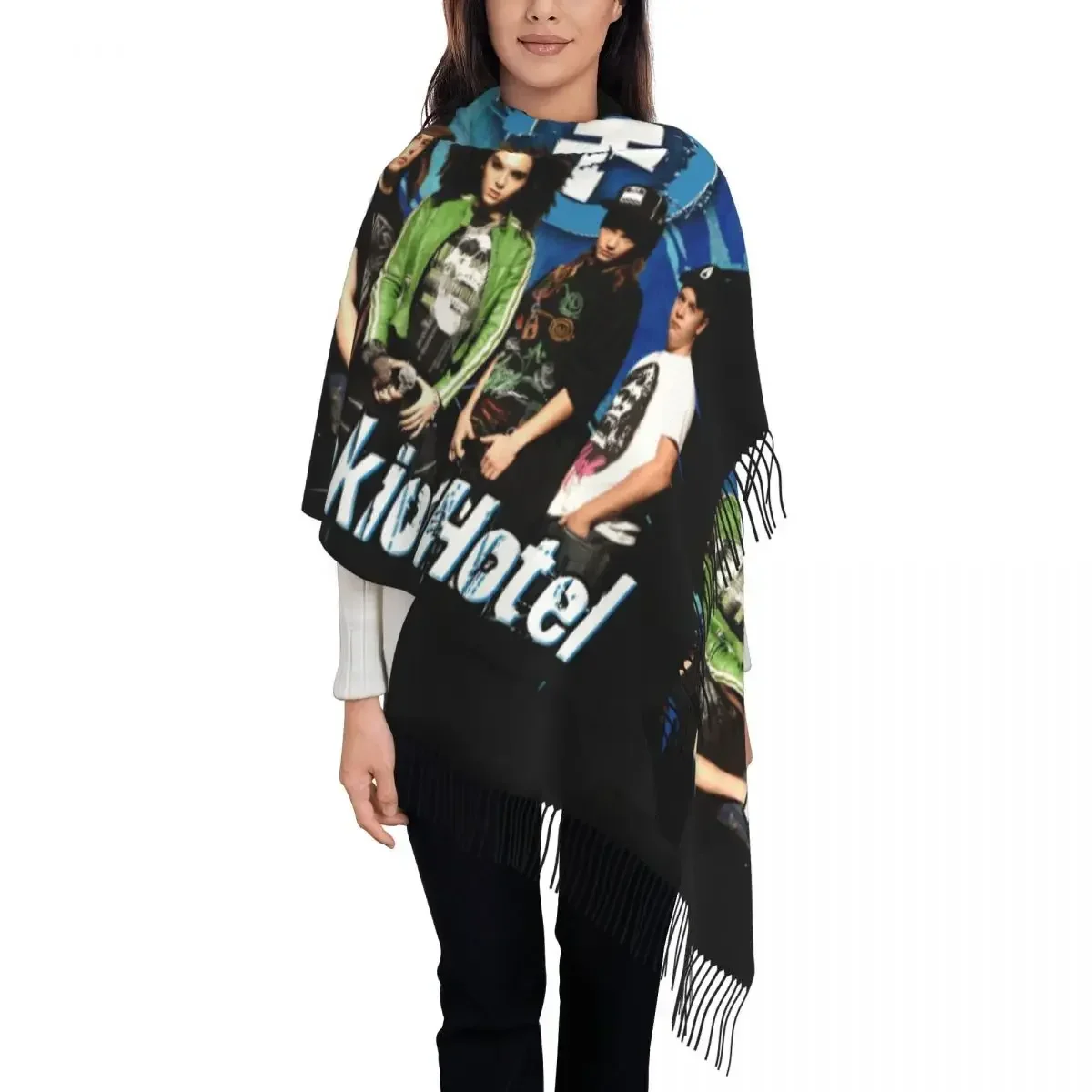 Ladies Long Pop Rock Band Tokio Hotel Scarves Women Winter Soft Warm Tassel Shawl Wraps German Scarf