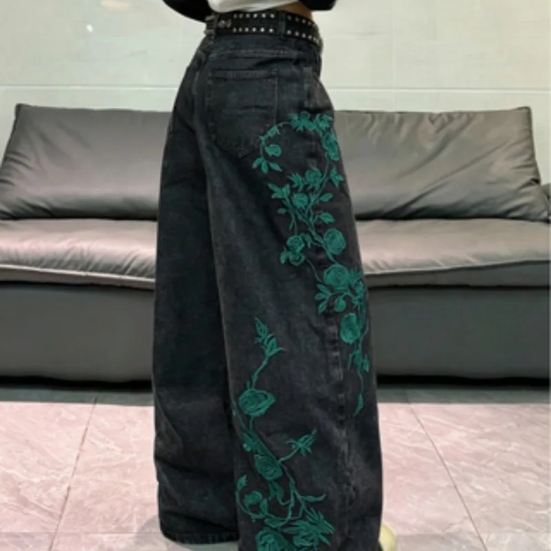 Women New Arrival European American Curved Cut Jeans Loose Wide Leg Casual Denim Long Pants