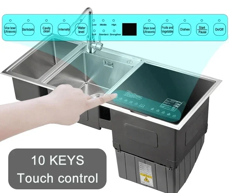 Fácil de operar bancada de aço inoxidável tigela dupla pia de cozinha máquina de lavar louça com rack de secagem