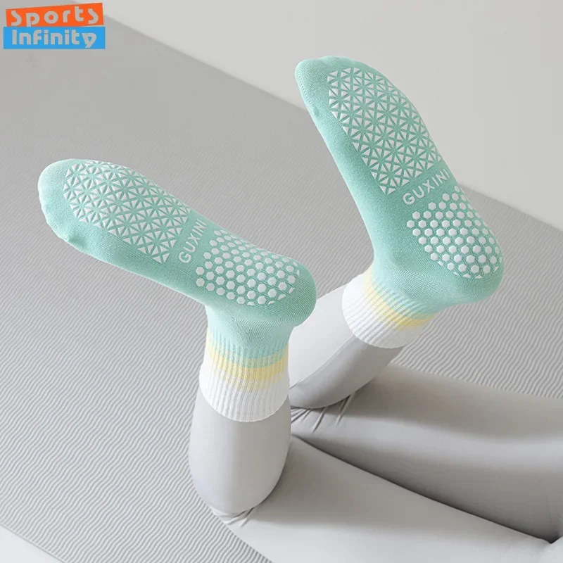 Anti Slip Fashion Gradient Yoga Socks Women Professional Pilates Socks Indoor Skipping Rope Ballet Dance Fitness Sports Socks