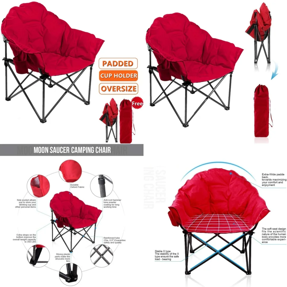 

camping chairOversized Folding Camping Chair Padded Recliner Lightweight Portable Outdoor Moon Chair for Adults Garden Beach