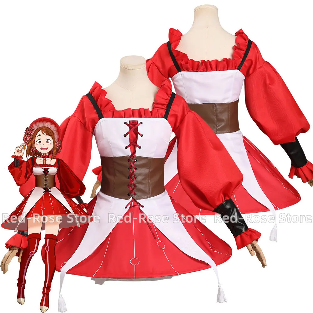 

Anime OCHACO URARAKA Cosplay Costume Red Dress Outfits Halloween Carnival Suit