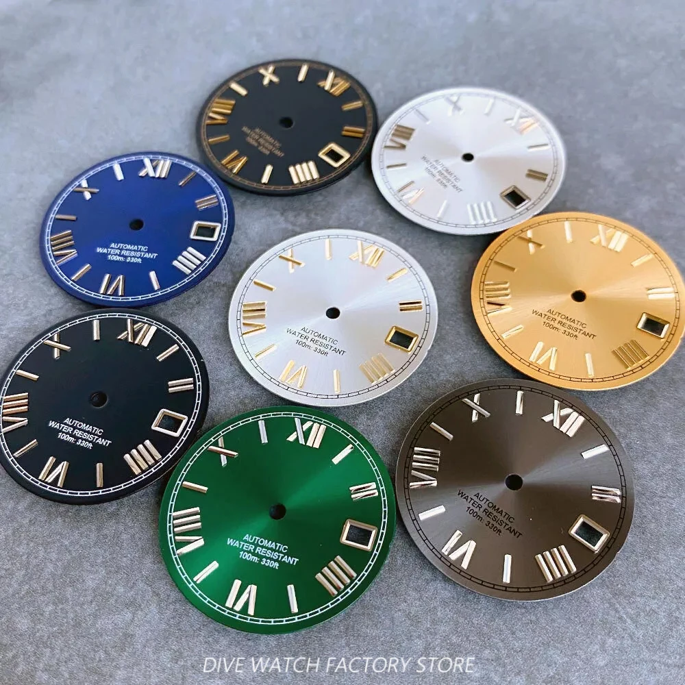 Nologo 29mm Sunburst Watch Dial Hands Set Luminous Accessories Fit Datejust Style For NH35 NH36 4R35 4R36 Automatic Movement