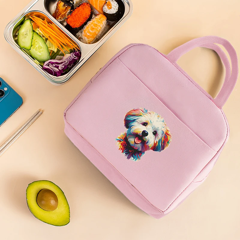 Lunch bag 2 colors cute dog printing hand bag zipper closure portable suitable for student or office staff weekend picnic