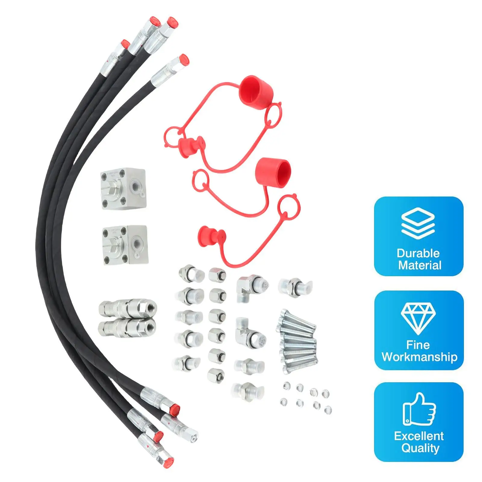 2PCS 3 Way Diverter Valves with Quick Connectors 31 Inch Flexible Hoses for 1-2 Ton Chinese Mini Excavator