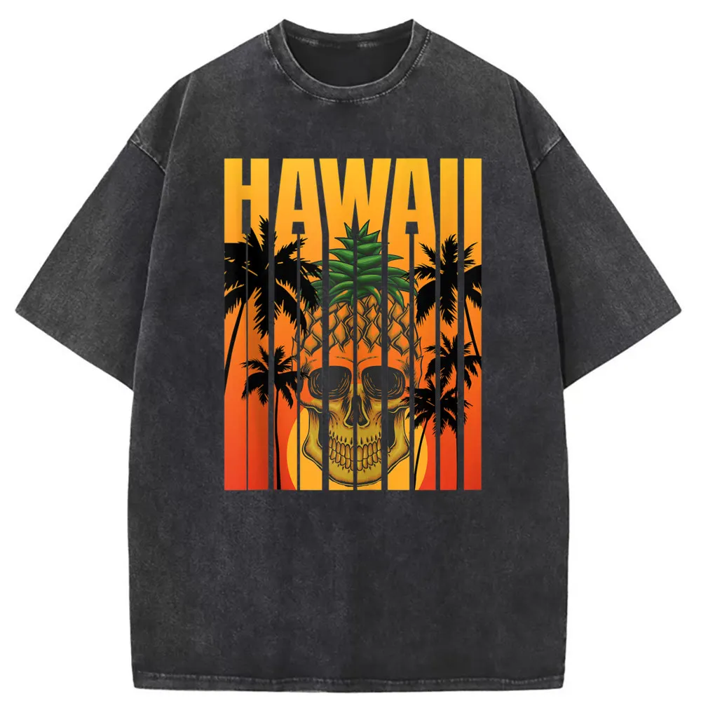 

Hawaii Pineapple Skull Tropica Halloween Day Gifts Tshirts Men Long Sleeve Design Clothing 2023 Fashion Print Sweatshirts