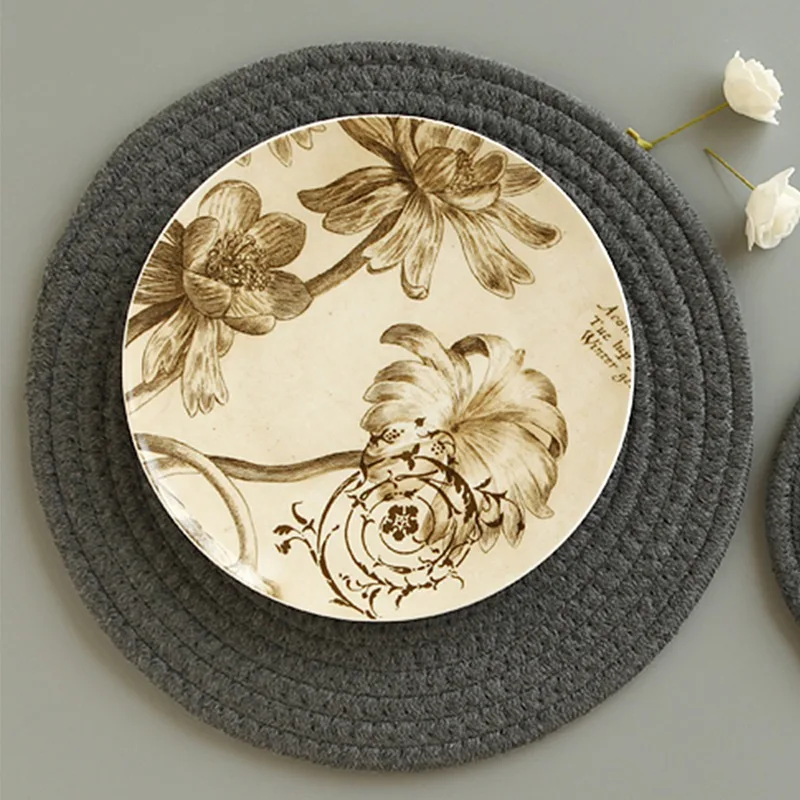 1pc Round Woven Placemats PP Waterproof Dining Table Mat Non-Slip Napkin Disc Bowl Pads Drink Cup Coasters Kitchen Decoration