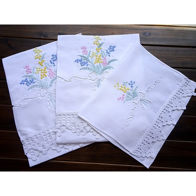 Foreign trade cotton and linen hand embroidered hook edge retro English pastoral cloth sand hair towel 70x105CM handkerchief