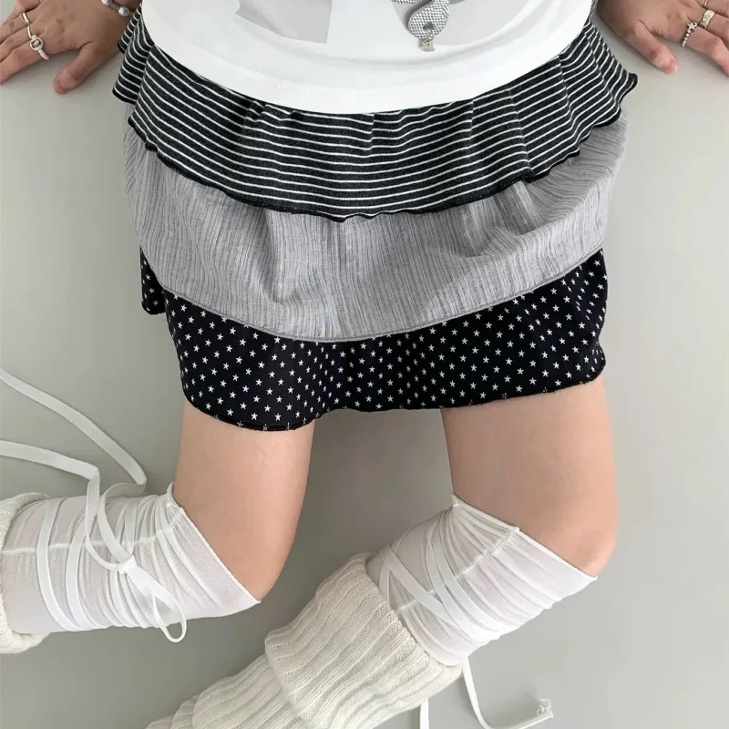 

Y2k Polka Dot Striped Cake Skirt Women 2025 New High Waisted A-line Mini Skirts Hotsweet Fashion Versatile Y2k Faldas