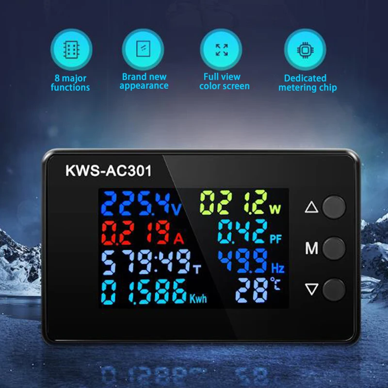 LED Wattmeter Voltímetro Analisadores de Potência AC 50-300V Tensão, 50-60HZ, Electricidade Medidor, 0-100A, Detector, Detecção De Temperatura