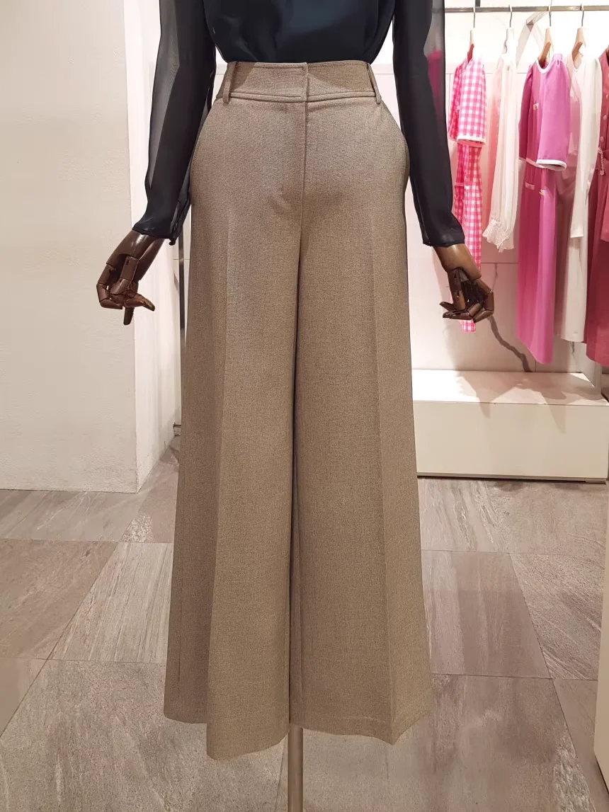 

Модные женские брюки с высокой талией и широкими штанинами, осенняя новинка 2024, повседневные деловые брюки из полиэстера, подходят для работы