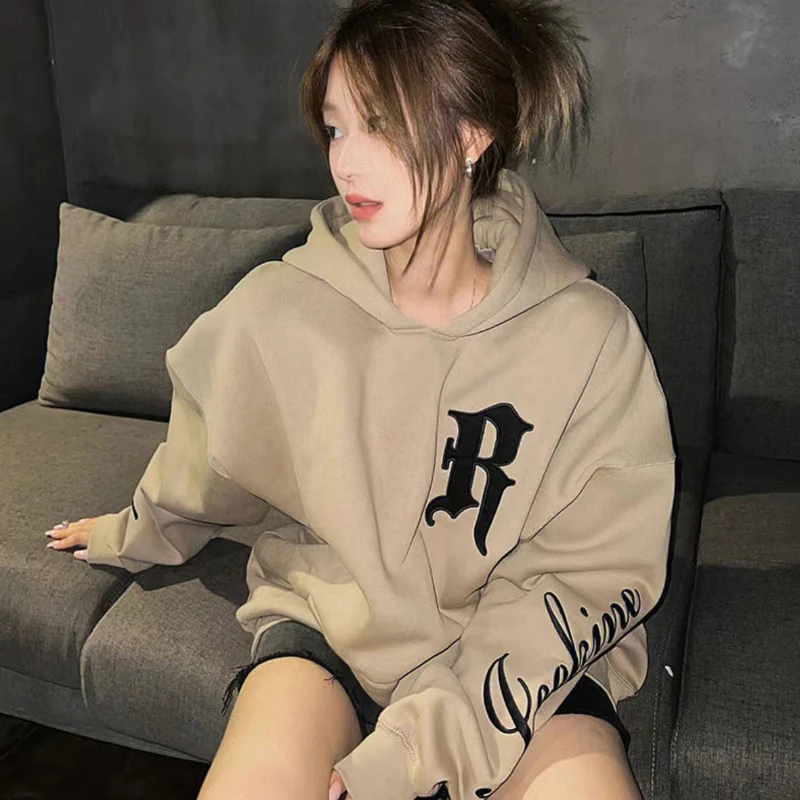 Tops Sport Sweatshirts for Women with Orint on Hoodies Female Clothes Hooded Long Novelty Matching Warm Y2k Style Vintage Y 2k E