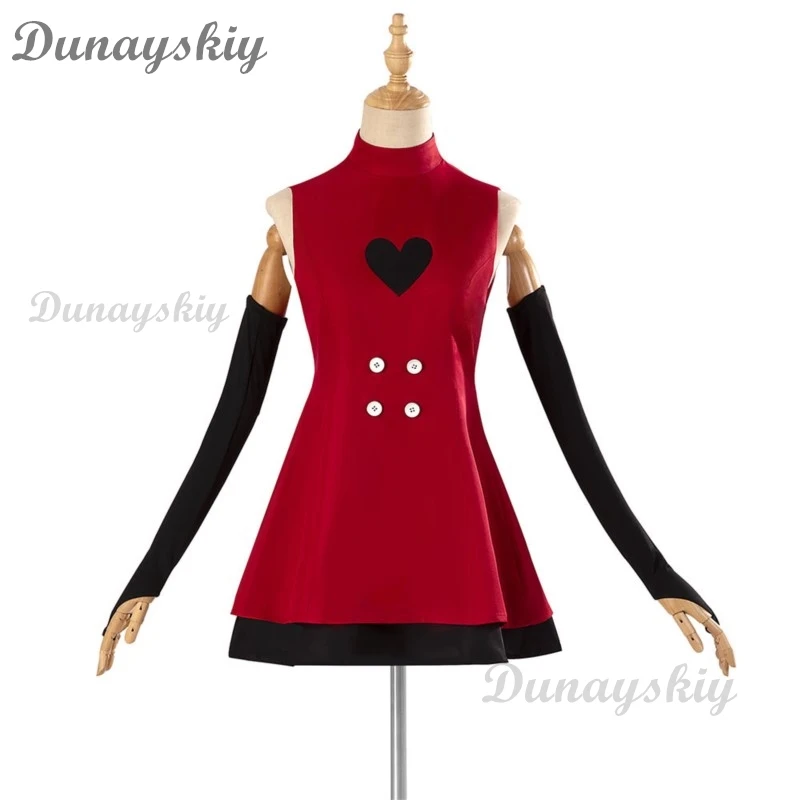 Anime Hazzbin Game Hotel Charlie Cosplay Halloween Costume Adult Women Kids Turtleneck Red Dress Sleeveless Daily Skirt Tail