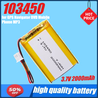 3.7V 2000mAh 103450 Lipo Polymer Lithium Rechargeable Battery + Jst 2.5mm 2pin Plug for GPS Navigator DVD Mobile Phone MP3
