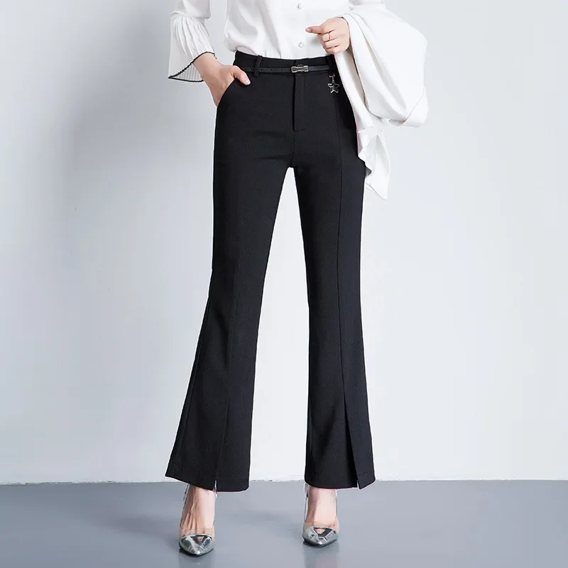 

2024 New Winter Autumn Women Flare Pants High Quality Ladies Black White Pants