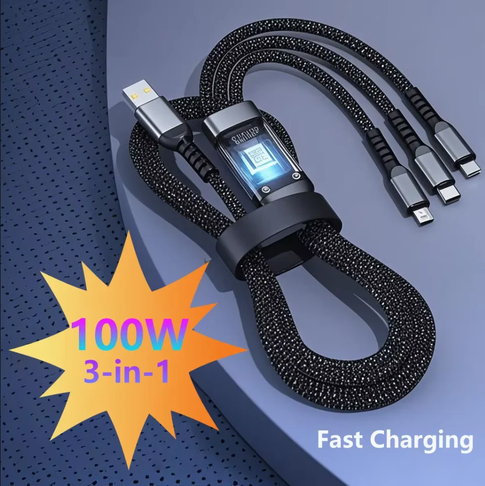

3-in-1 100W Fast Charging Cable USB Type C Micro USB Quick Charge Cable for iPhone 13 12 11 Pro max Samsung Xiaomi Huawei