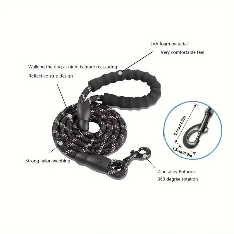 Cadena reflectante para perros con asa suave, paseo y adiestramiento