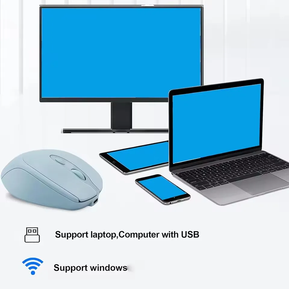 ماوس كمبيوتر لاسلكي قابل لإعادة الشحن 2.4G ماوس لاسلكي متوافق مع بلوتوث USB ماوس ألعاب صامت لأجهزة الكمبيوتر المحمول ماك بوك اللوحي #5