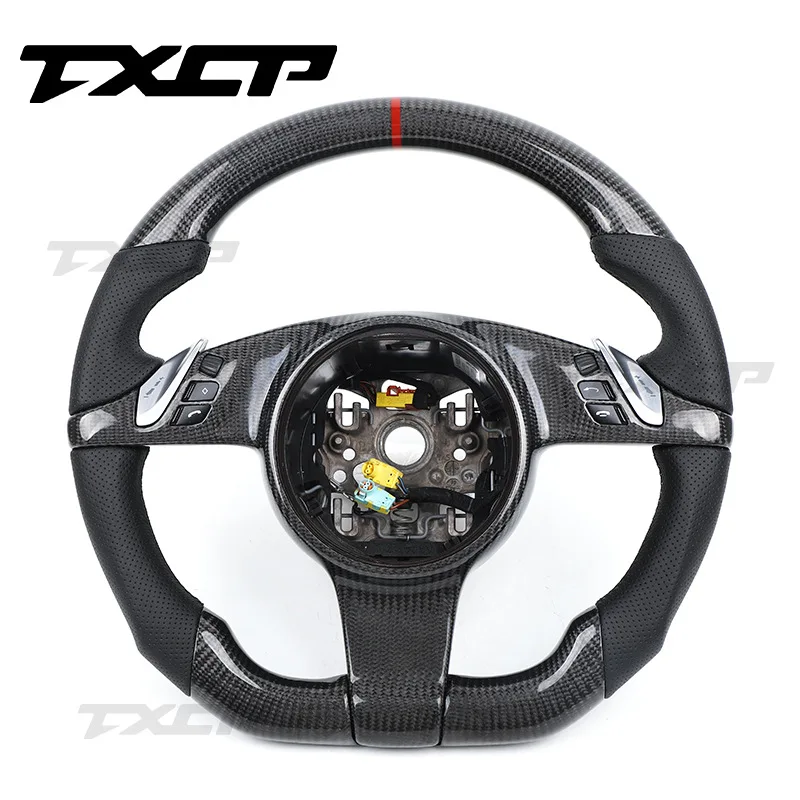 

Suitable for Porsche 11-14 old Cayenne perforated leather carbon fiber multi-function car steering wheel modification