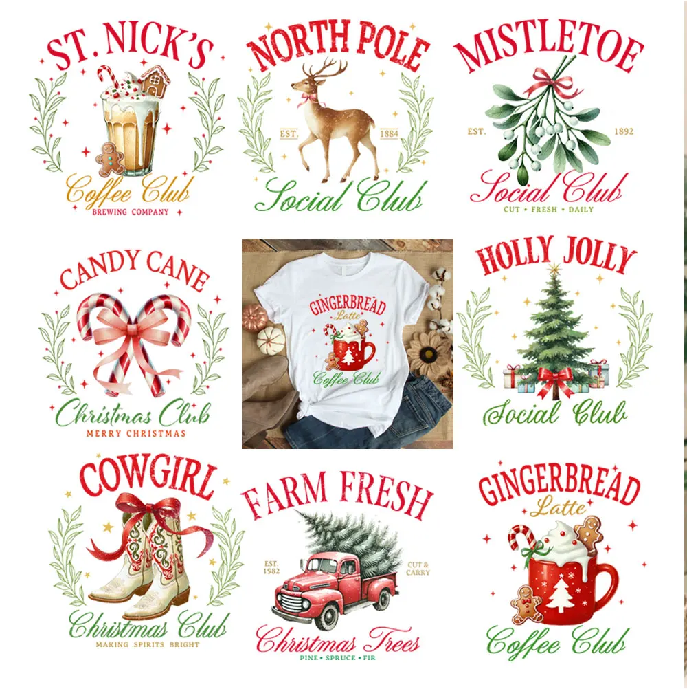 

Merry Christmas Heat Transfers Iron-on Patches For Women Men T-shirt Decals AppliqueThermal Sticker Washable Patches Printing