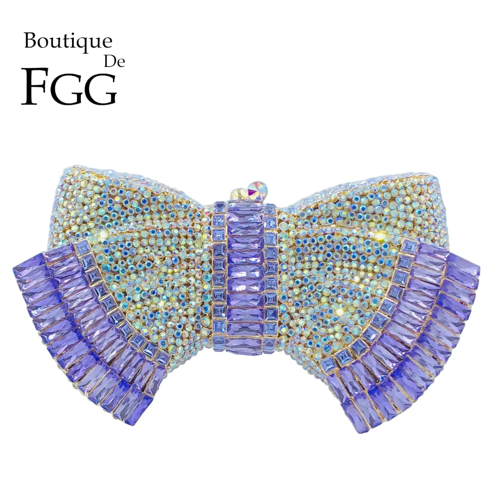 

Boutique De FGG Bow Clutch Evening Minaudiere Bag Women Rosegold Crystal Minaudiere Handbags Wedding Bridal Rhinestone Purse