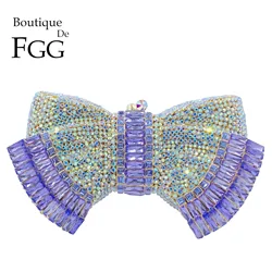 Boutique De FGG Bow Clutch Evening Minaudiere Bag Women Rosegold Crystal Minaudiere Handbags borsa da sposa con strass