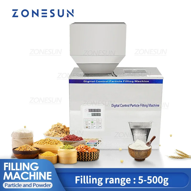 

ZONESUN 5-500 г Автоматическая машина для взвешивания порошка, кофейные гранулы, частичная количественная упаковочная машина для семян ZS-500C