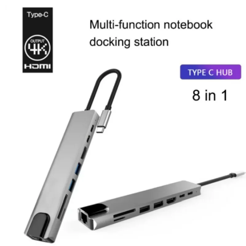 8-in-1 Type-C Expansion Dock with Network Port 4K High Definition HDMI Screen Expansion SD/TF Card Reader Multi-functional HUB