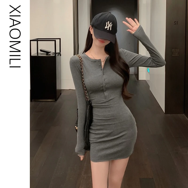 Pure Desire Sexy Long Sve Knitted Dr Women's Spring Sexy Slim Fit Inner Wear Base Skirt Waist Cinch A-Line ort Skirt