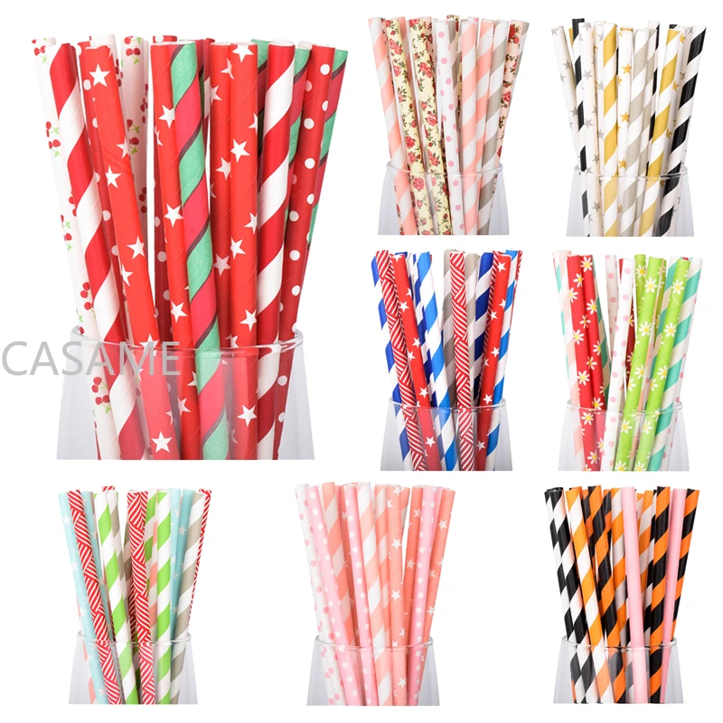 1000pcs Paper straws Halloween colors Chevron Striped Polka Dot Drinking Christmas Paper Straw Wholesale Colorful Paper Straws