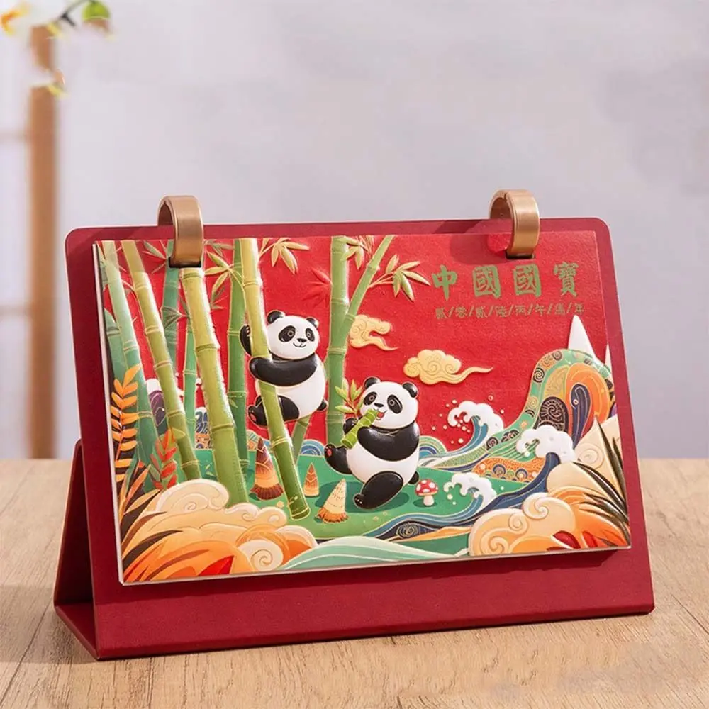 

Кожаная катушка, настольный календарь на год лошади, флип-дизайн, стоячий настольный календарь 2026, ретро-блокнот, календарь, настольный дисплей