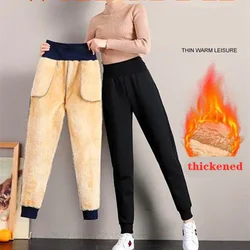 Pantalones ajustados de Cachemira y piel de cordero para mujer, pantalones cálidos informales, pantalones harén, pantalones de chándal de lana con forro grueso, 5XL, invierno 2024