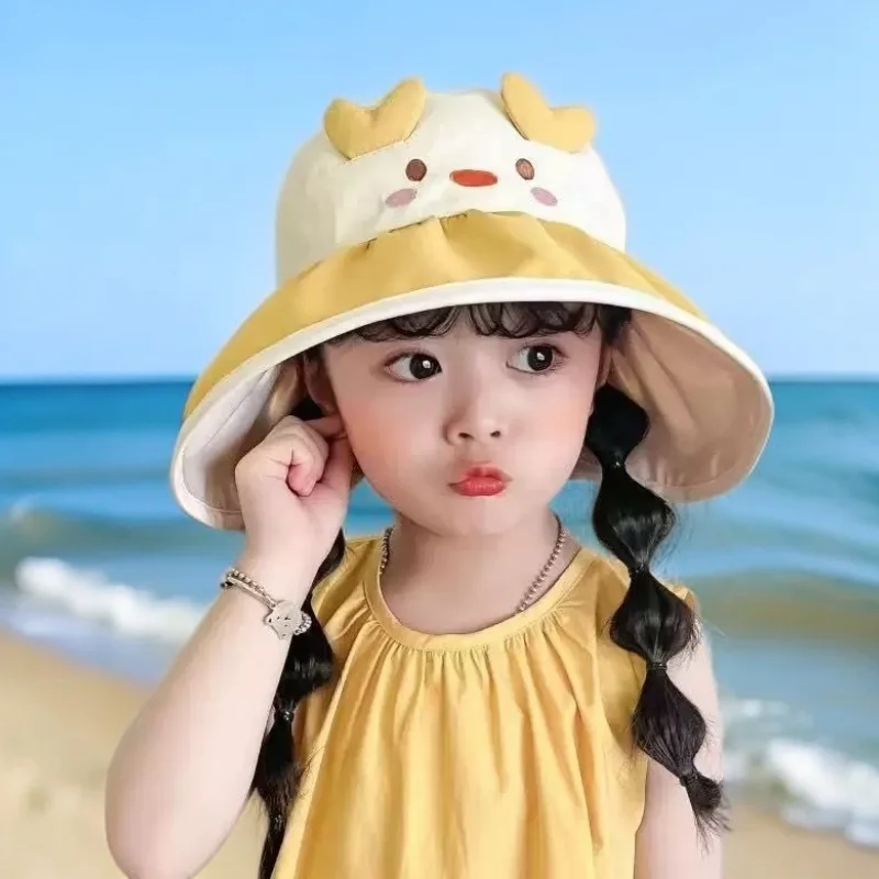 قبعة الأطفال 2025 الجديدة الكبيرة الطنف الصيف الفتيات واقية من الشمس UV حماية فارغة قبعة الشمس طوي الصبي رقيقة الطفل قبعة 2
