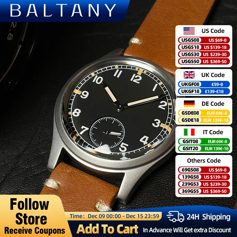 Baltany Dirty Dozen Collection Military Style Wristwatch 10ATM Waterproof VD78 Sapphire Glass Vintage Quartz Watch for Men