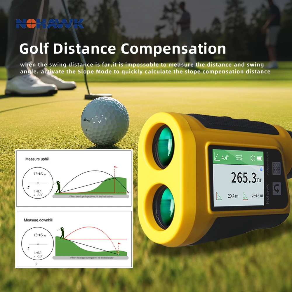 Laser Golf Rangefinder With Slope Monocular Range Finder With Side Screen Display Rechargeable Flag Lock Vibration For Golfer