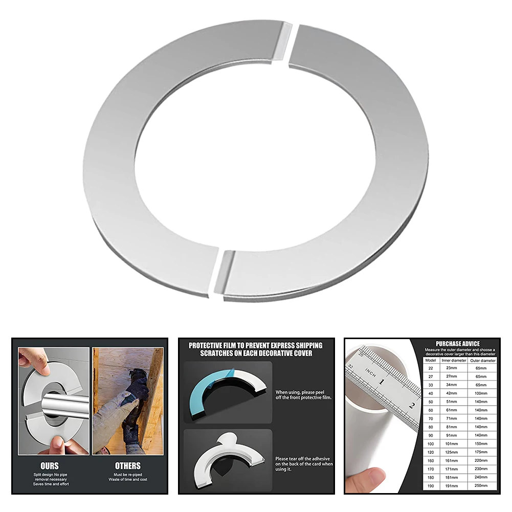 Split Stainless Steel Pipe Escutcheon For Heating, Gas, And Sewer Lines, Easy Install Decorative Wall Plate Cover